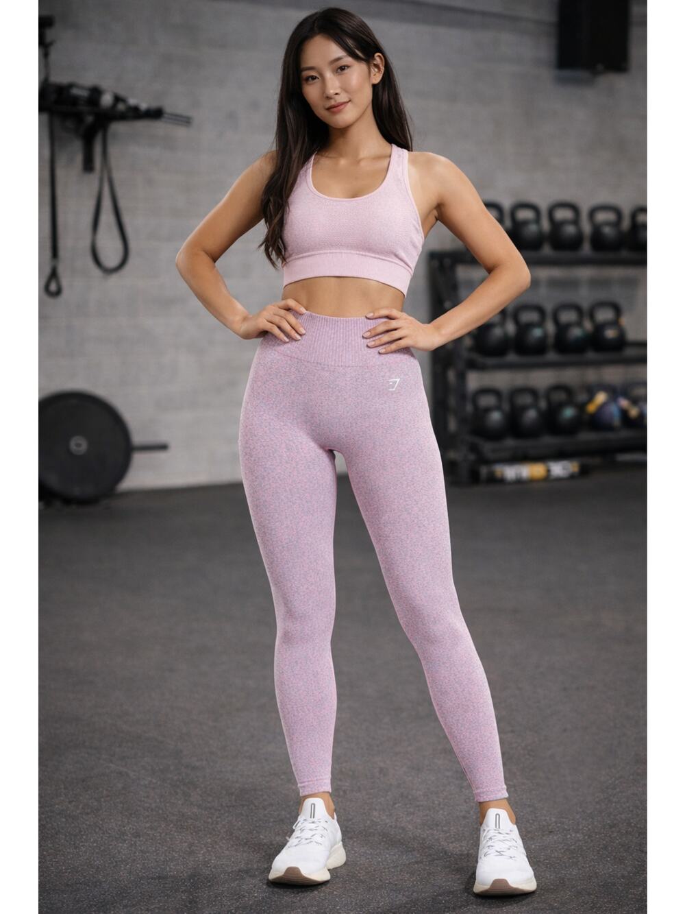 Gymshark High Waisted Marl Seamless Leggings Womens Small Light Pink New B8A3N